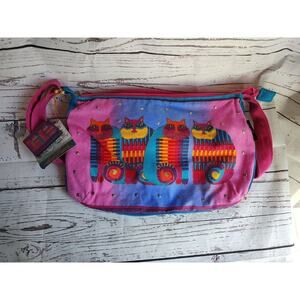 Feline Friends Laurel Burch Cat Small Canvas Purse Cross-Body Tote Bag Handbag